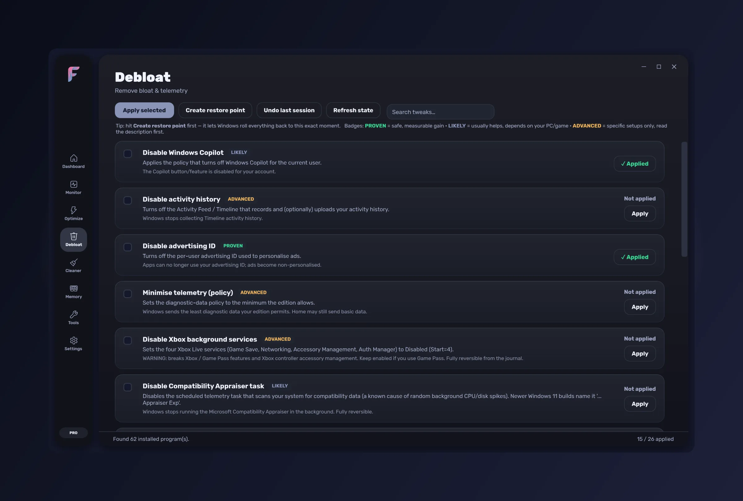 FrameWork Boost — the Debloat section