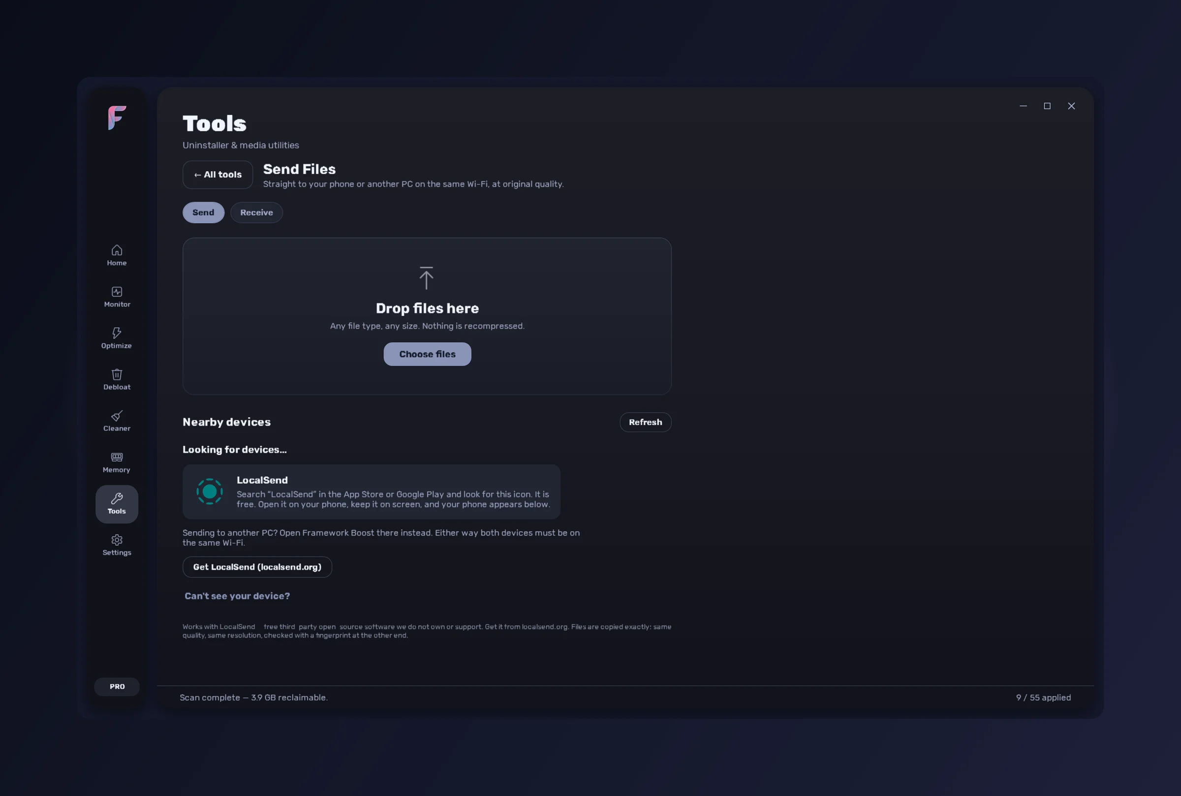 FrameWork Boost — the Send Files tool