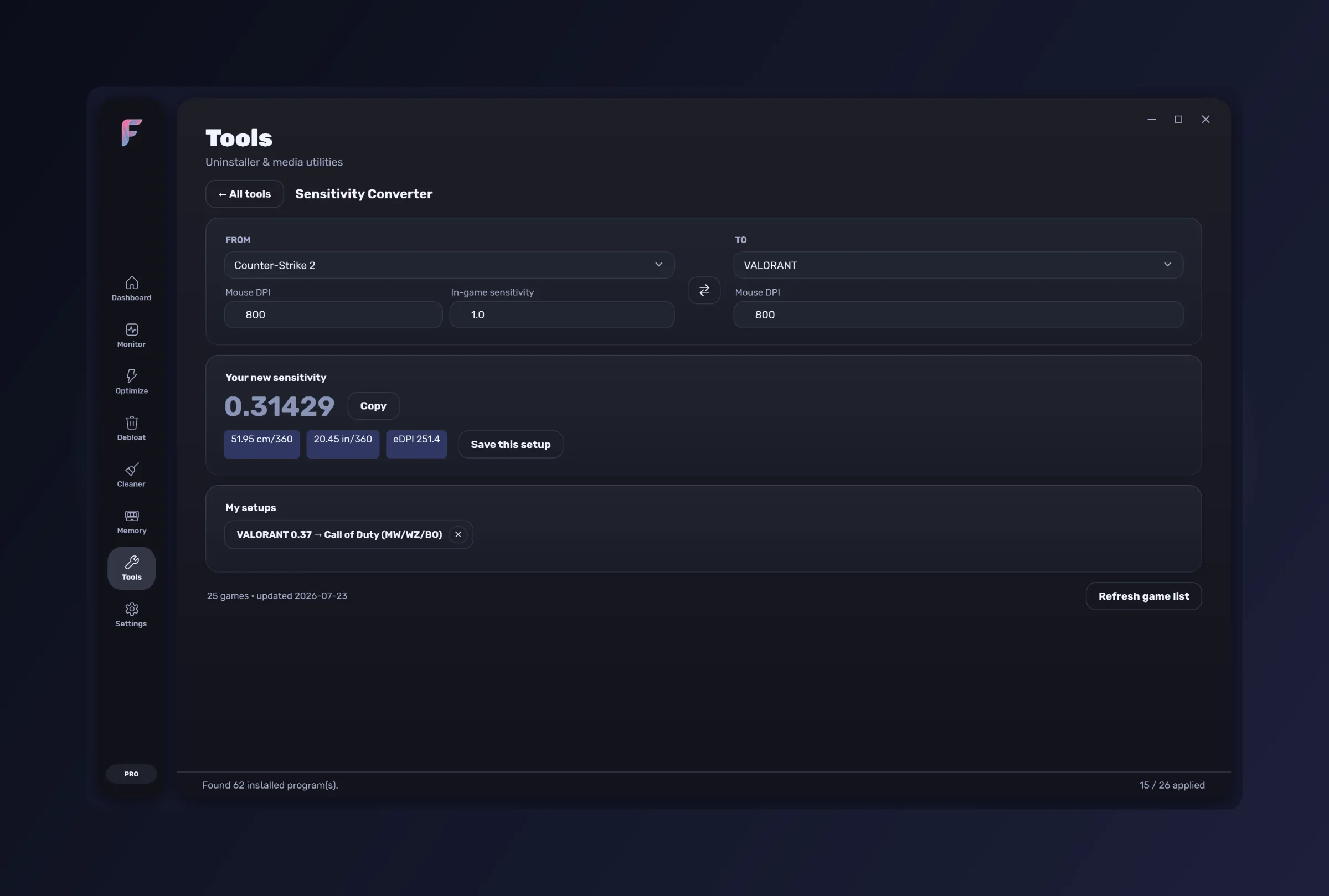 FrameWork Boost — the Sensitivity Converter tool
