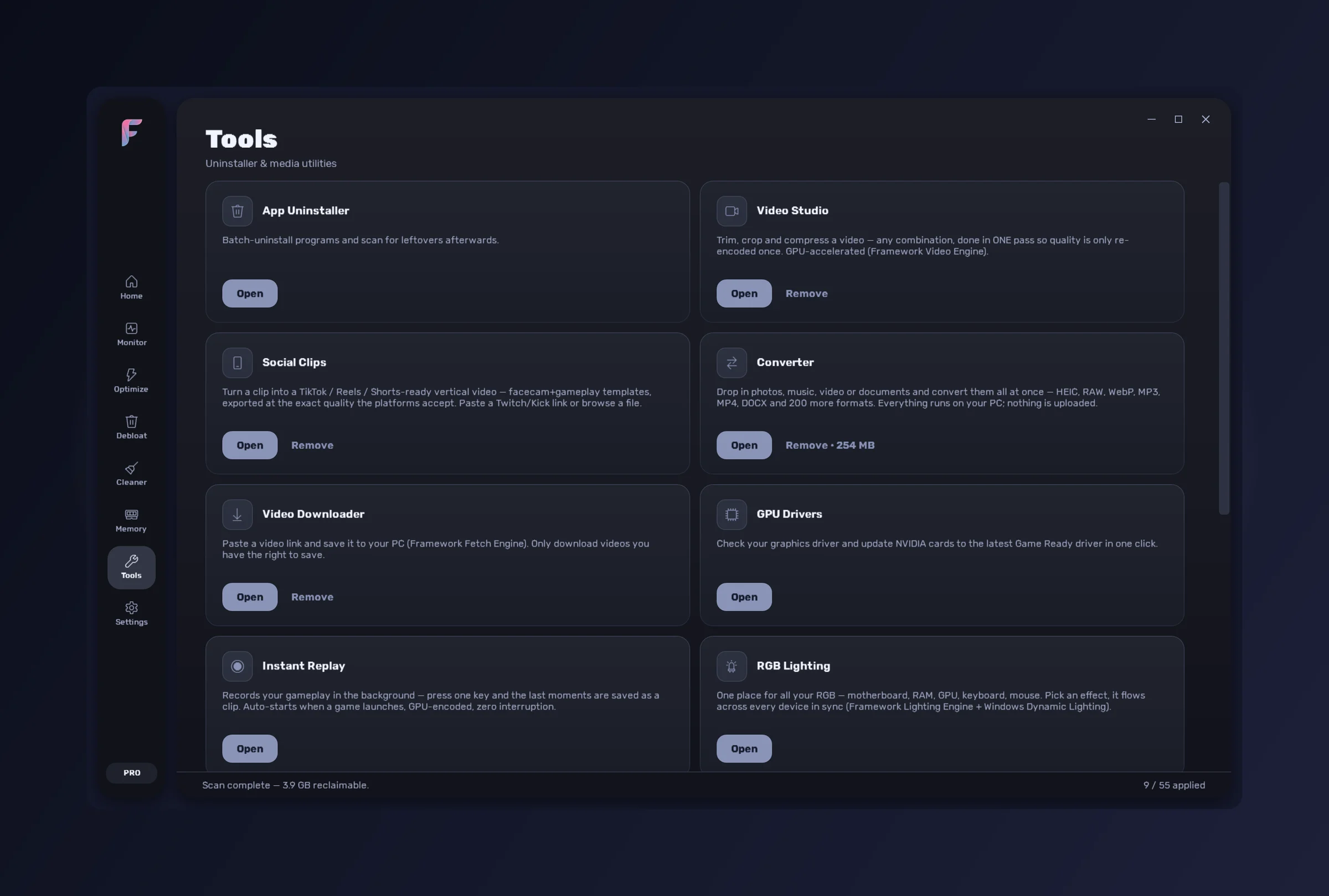 FrameWork Boost — the Tools section