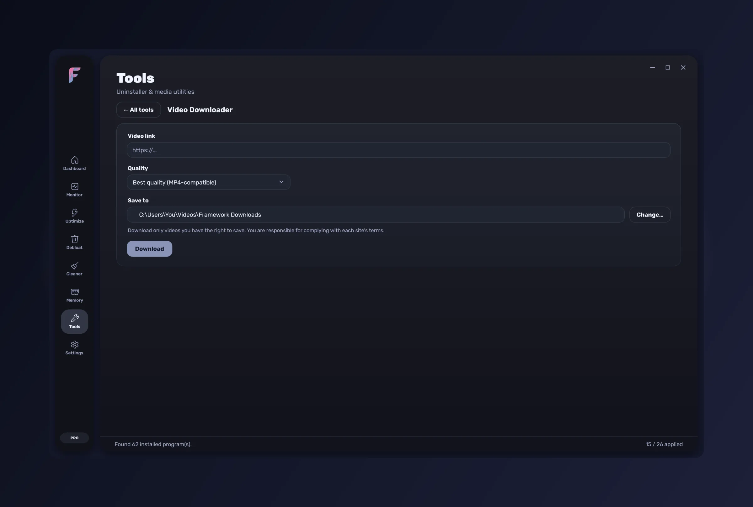 FrameWork Boost — the Video Downloader tool